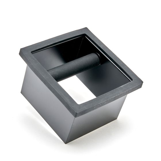 ناک باکس توکار مربعی راینو Rhino Square Knock Chute استیل ۳۰۴ سنگین با میله ضربهگیر لاستیکی روی کانتر کافه